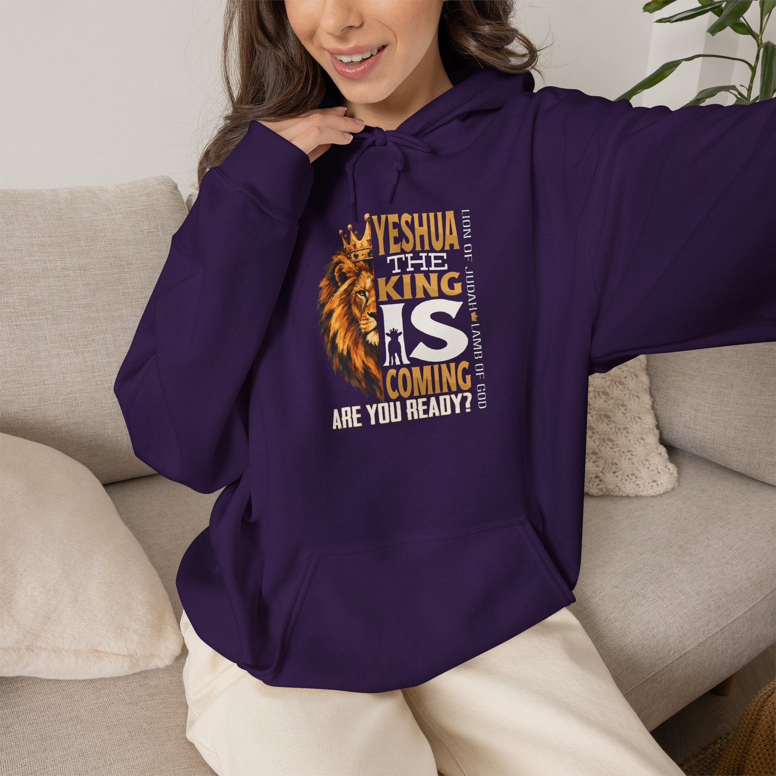 Adult Yeshua The King Hoodie — "Yeshua, The King Is Coming" Biblical Lion Faith Evangelistic Pullover - Image 2